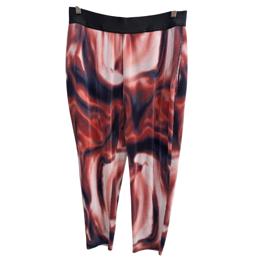 ASOS DESIGN Plisse Pants Women M Red Navy Marble Swirl Excellent Pleated Tapered
